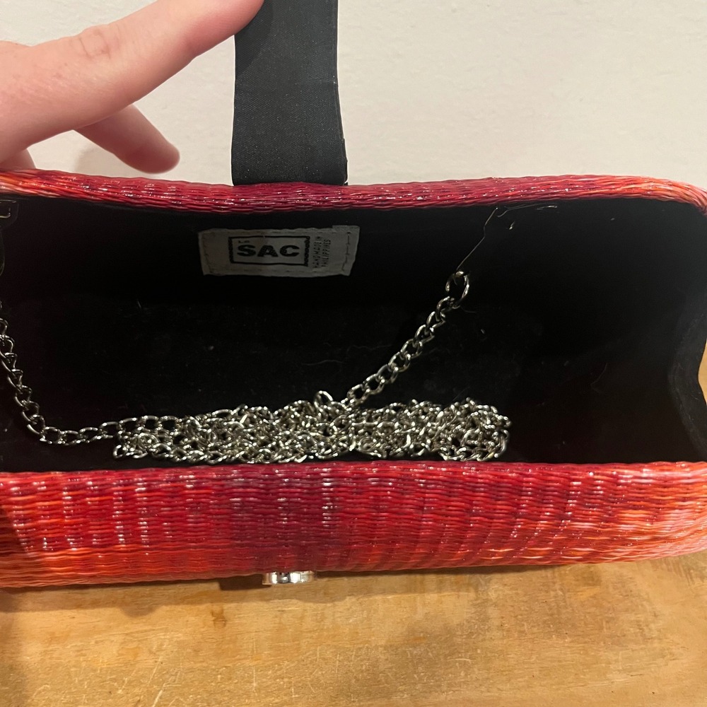 Le sac VTG Woven Clutch Bag Pink Red Ombre Chain Strap Unique Purse straw rattan - Picture 3 of 8